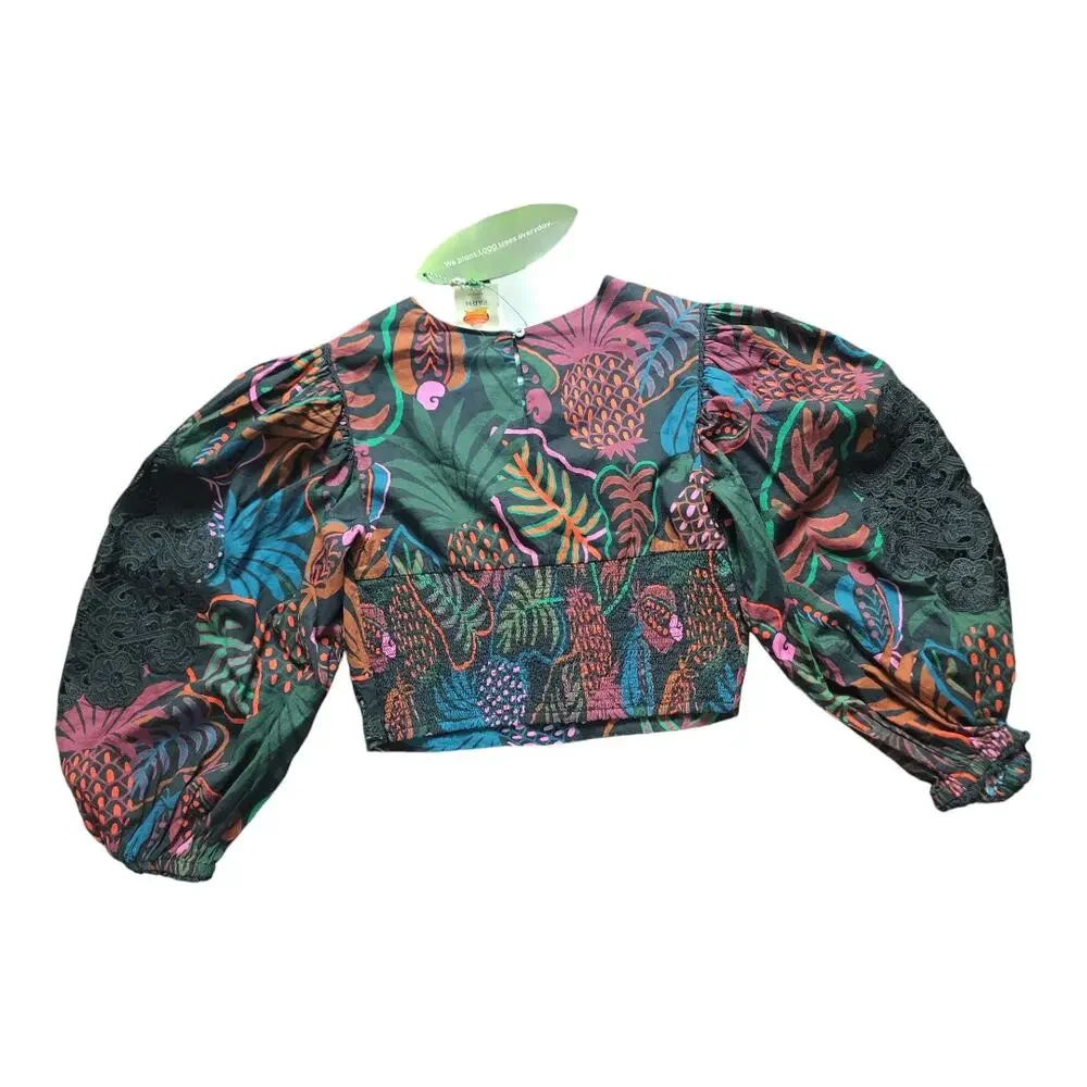 FARM Rio FrutisDream Puff Sleeve SubtleFruit Print NWT Sz S BOHO Art to Wear Y2K
